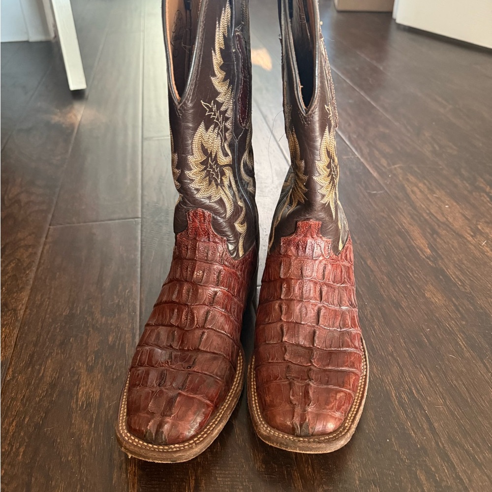 Luchese Hornedback Caiman boots Brown Leather Western Boots